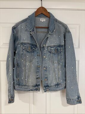 superdown Light Blue Pearl-Embellished Denim Jacket bride